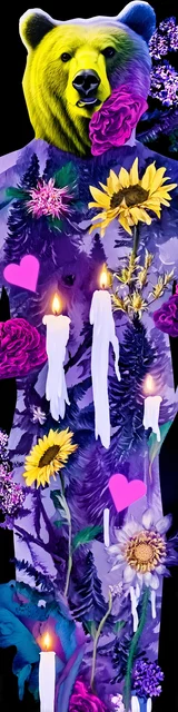 Free bear bookmarks for adults featuring a purple bear with candles